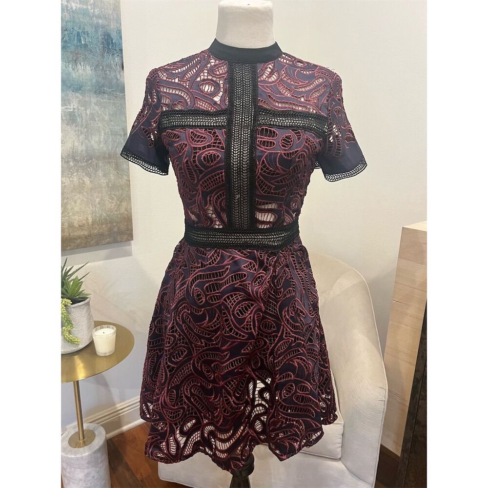 Self-Portrait Women's Purple Lace Eliza Mini Dress Size 2 Party Cocktail